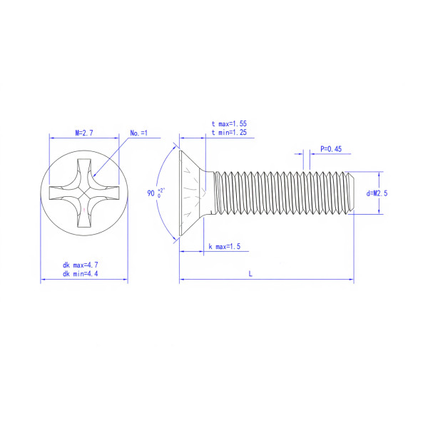 Винт SJH М2,5х6 (DIN 965) с потайной головкой, черный