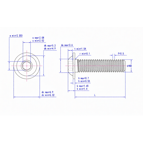 Гвинт SJH М3х12 (ISO 7380-2) напівкругла головка внутрішній шестигранник, чорний