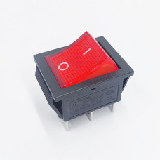 Перемикач клавішний KCD2-202N, з підсвіткою, 2 групи, ON-ON, 6 pin, 16A 250VAC, червоний