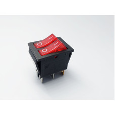 Перемикач клавішний KCD2-2101N, подвійний, з підсвіткою, 2 групи, ON-OFF, 6 pin, 16A 250VAC/20A 125VAC, червоний/червоний
