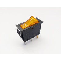 Переключатель клавишный KСD3-101N, с подсветкой, 1 группа, ON-OFF, 3 pin, 15A 250VAC, желтый