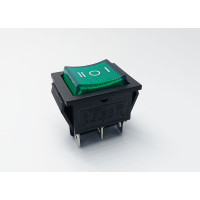 Перемикач клавішний KCD2-203N, з підсвіткою, 2 групи, ON-OFF-ON, 6 pin, 16A 250VAC, зелений