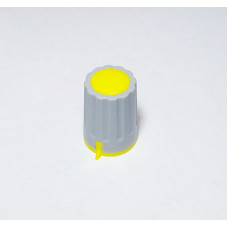 Ручка для змінного резистора R-04 сіра/жовта (D=15мм H=21мм), з покажчиком